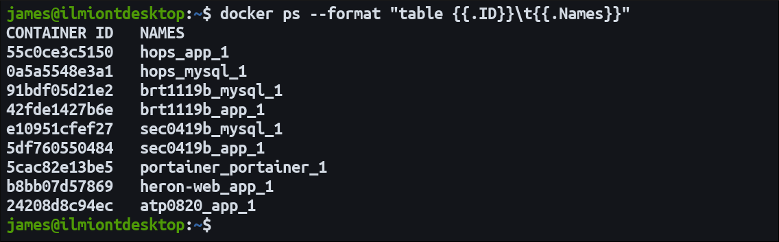 Вывод команды docker ps