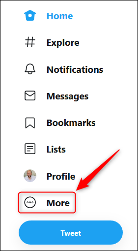 Пункт меню «Ещё» в веб‑приложении Twitter