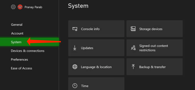 Страница «Сведения о консоли» в настройках Xbox Series X|S.
