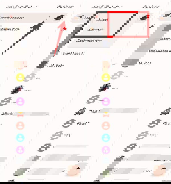 Выбор контактов в приложении Google Contacts