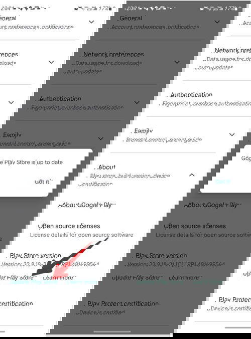 Кнопка «Обновить Play Маркет» в разделе «О программе»