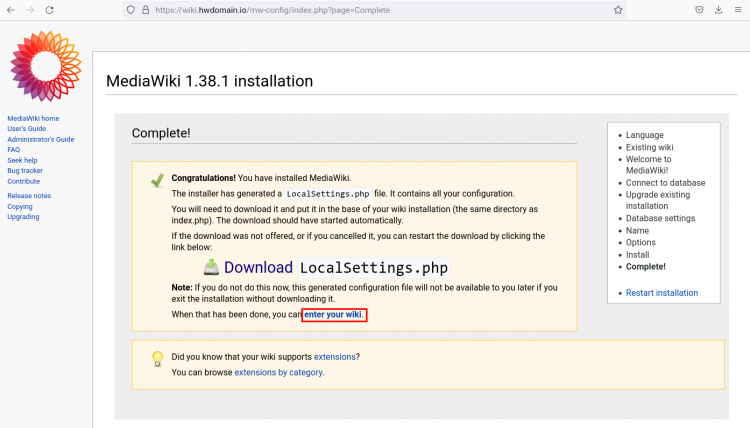 Загрузка LocalSettings.php и инструкция по загрузке на сервер