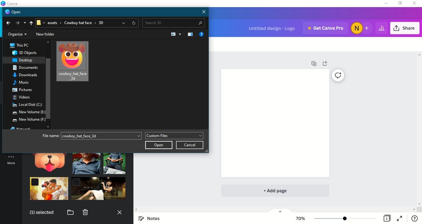 Выбранное эмодзи загружается в Canva