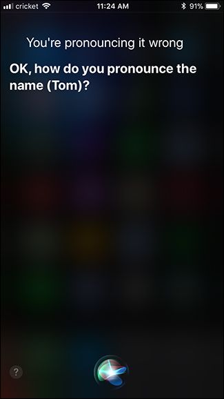 Скриншот: варианты фонетического произношения в Siri