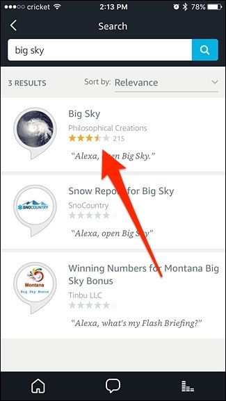 Скриншот кнопки Enable для навыка Big Sky