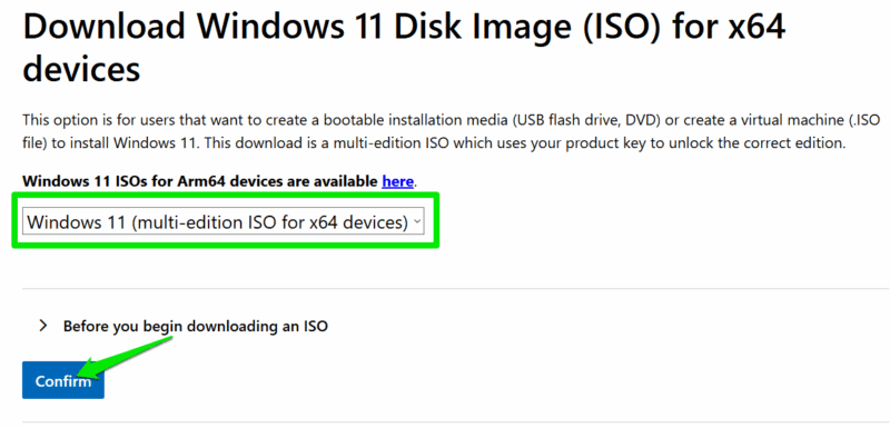 Скачивание ISO Windows 11 с сайта Microsoft