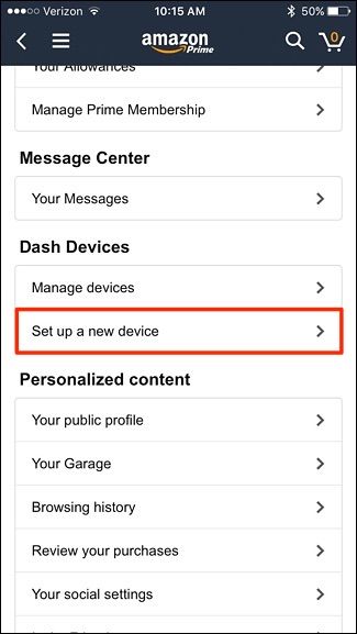 Выбор типа устройства: Dash Button