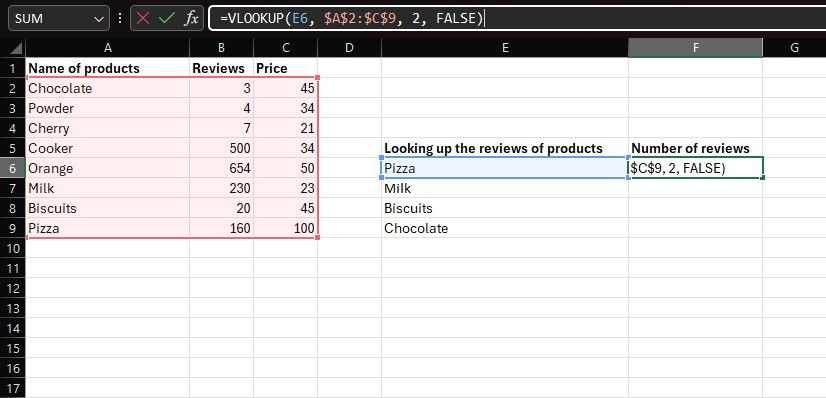 Использование абсолютных ссылок при VLOOKUP