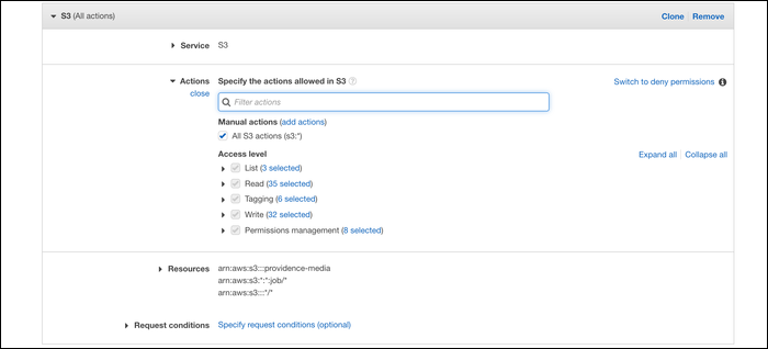 Создание политики, дающей полный доступ к одному S3-бакету