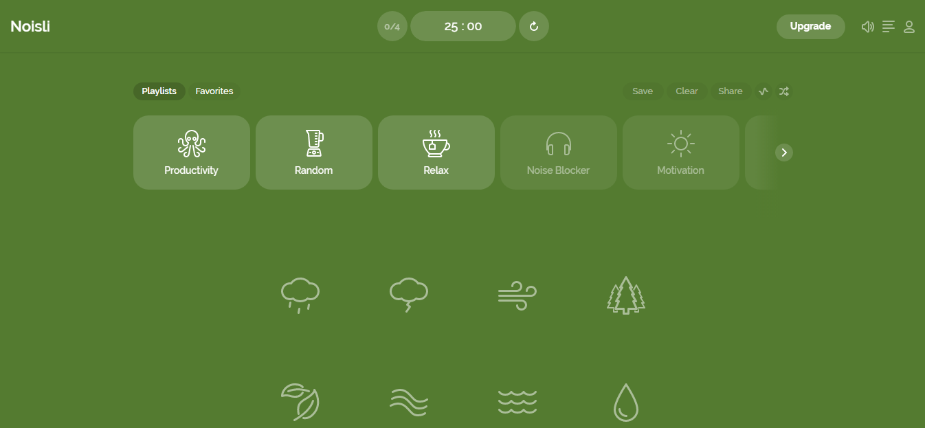 Плейлист и панель управления Noisli
