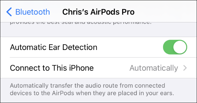Опция «Подключаться к этому iPhone» в настройках AirPods