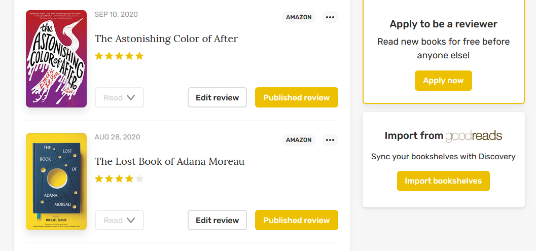 импорт из Goodreads в Reedsy Discovery