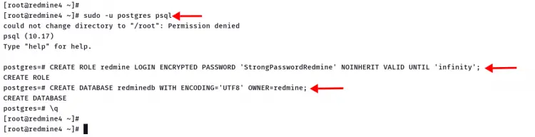 Создание базы данных PostgreSQL для Redmine