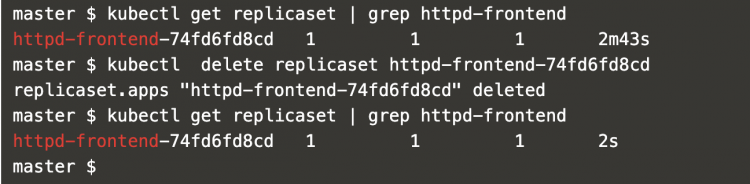 Скриншот после удаления ReplicaSet — Deployment восстановил ReplicaSet