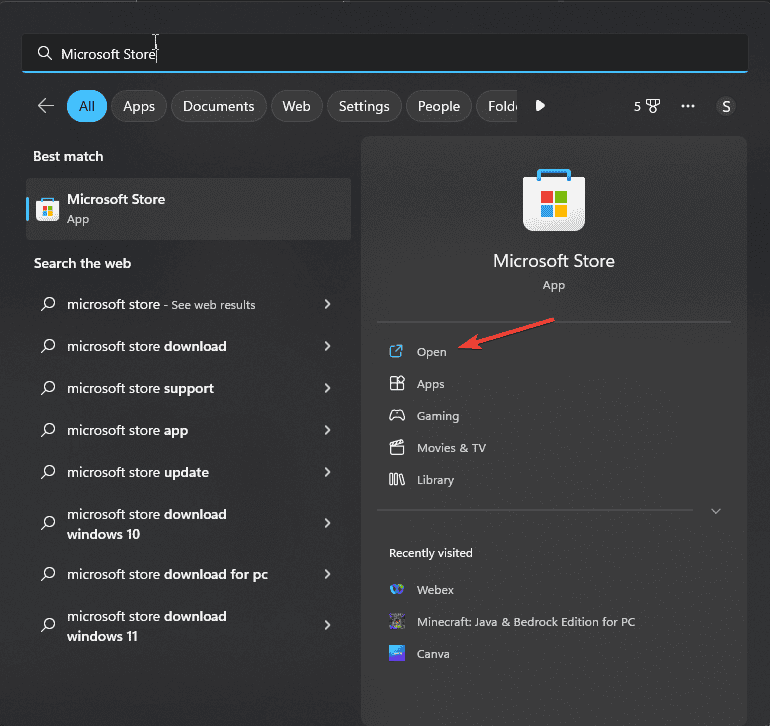 Page d'accueil du Microsoft Store sur Windows