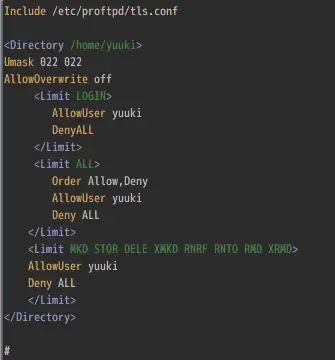 Фрагмент конфигурации ProFTPD для доступа пользователя