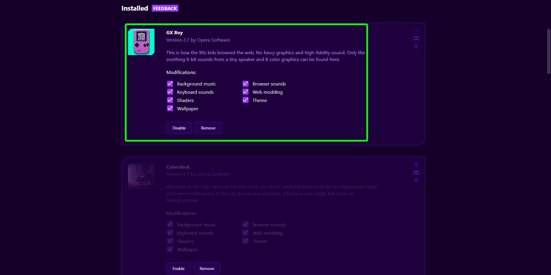 Список модов с состоянием включения и приоритетом