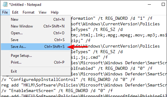 Скриншот сохранения restoredefender.bat