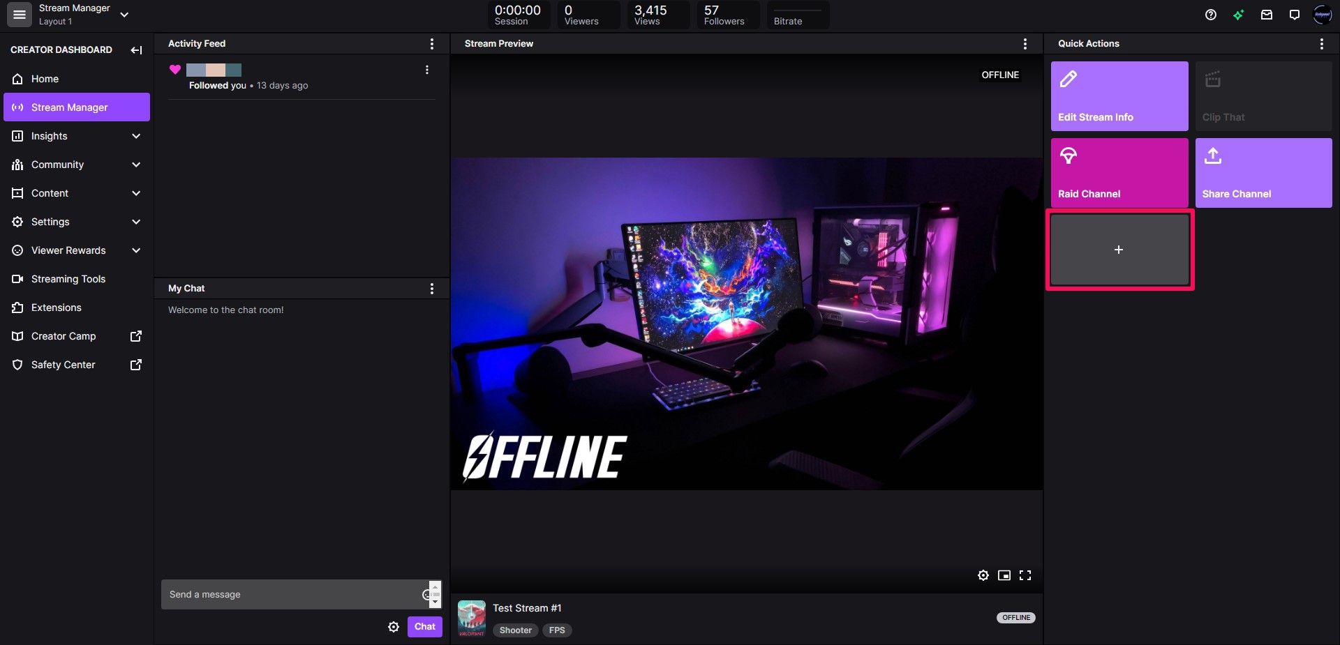 Добавление быстрых действий в панель Twitch