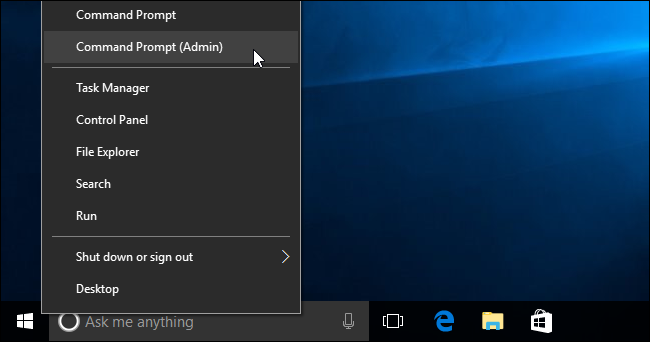 Окно: запуск Командной строки от имени администратора в меню Пуск