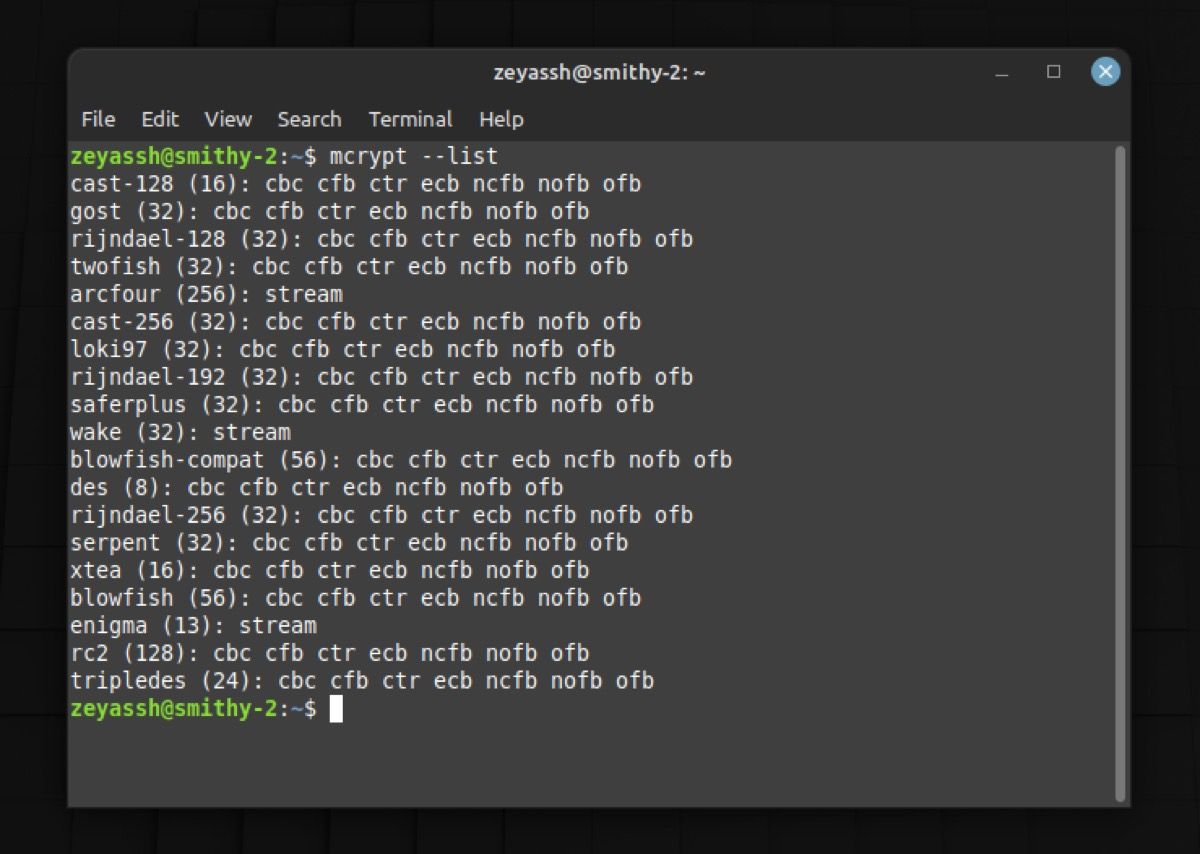 поддерживаемые алгоритмы шифрования в mcrypt