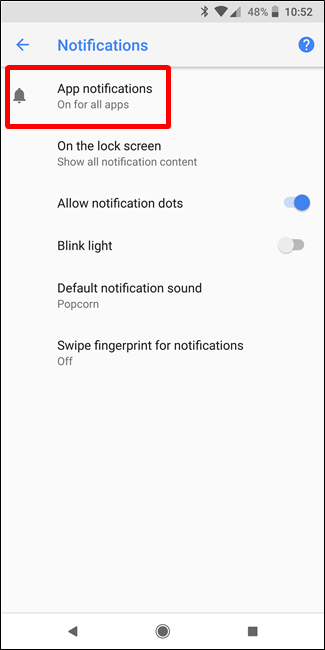 Скриншот: отключение уведомлений для приложения в Oreo