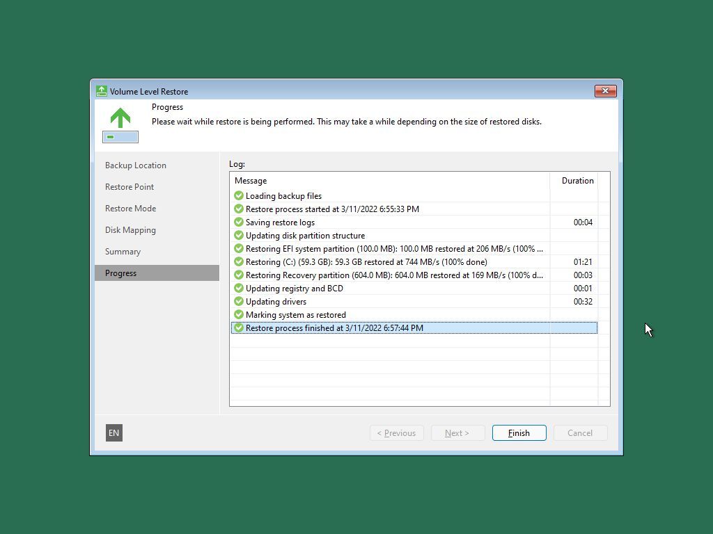 Veeam Agent Recovery In Progress