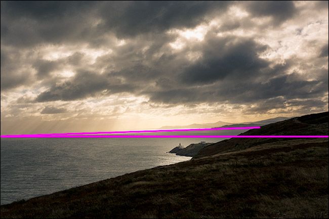 Проблемы: лишняя земля и кривой горизонт, выделено розовым