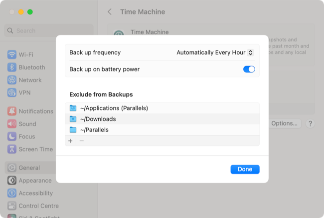 Исключить папки из резервной копии Time Machine на macOS 13 Ventura