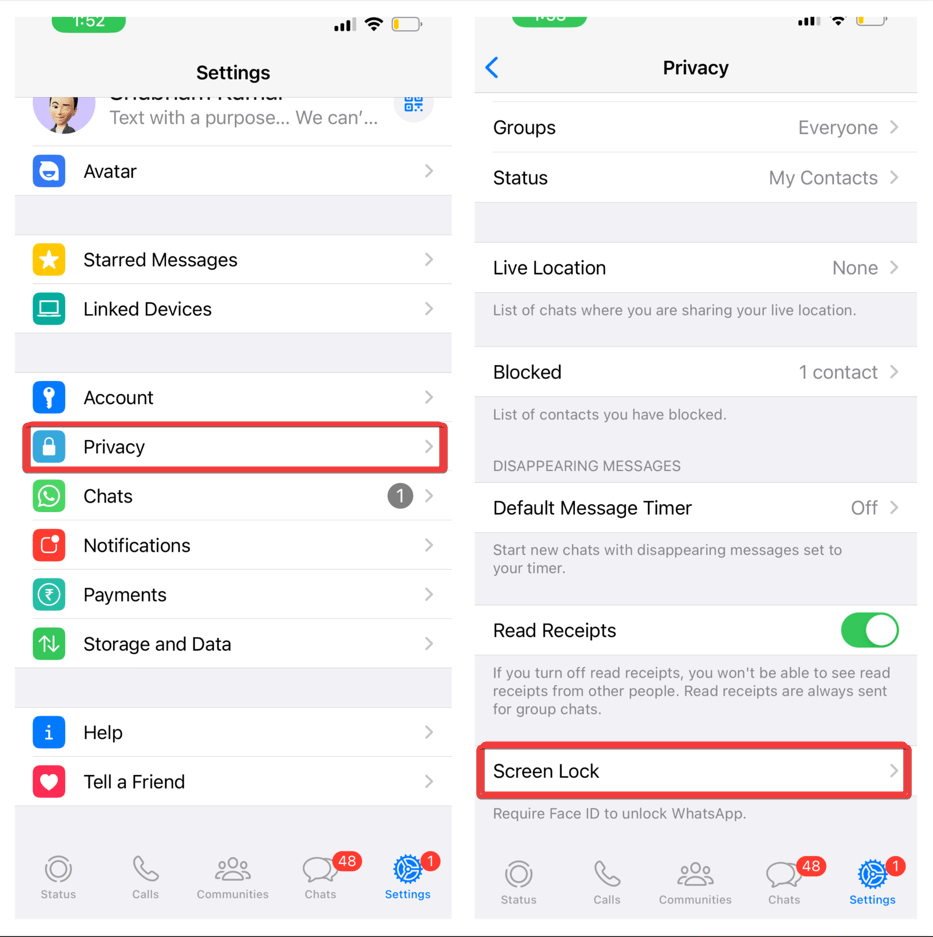 Настройки iPhone — в разделе конфиденциальность нажмите Блокировка экрана