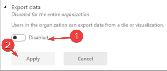 Power BI — отключение экспорта данных в админке