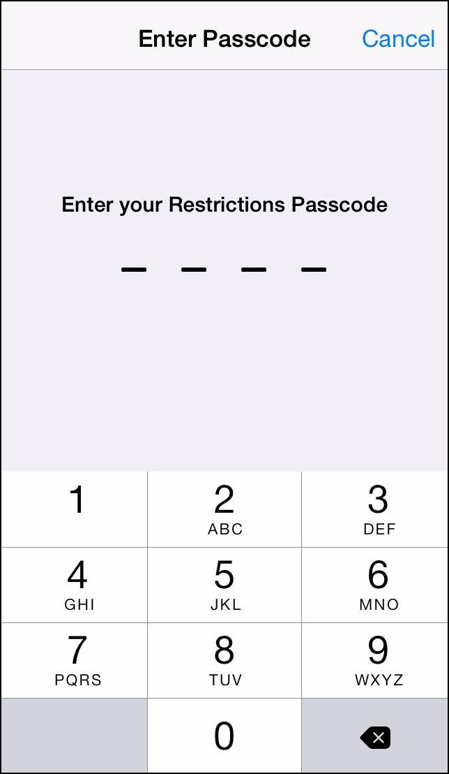 Создание 4-значного PIN для Ограничений