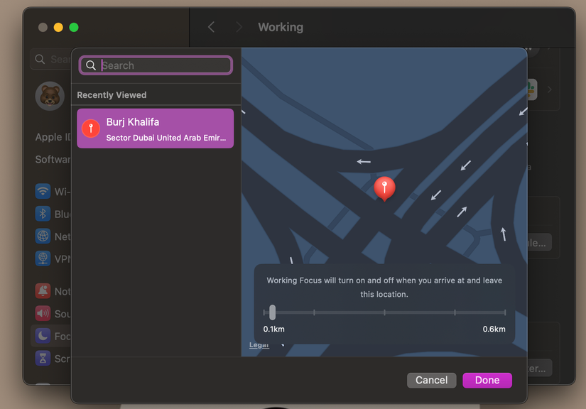 creating a location-based Focus mode