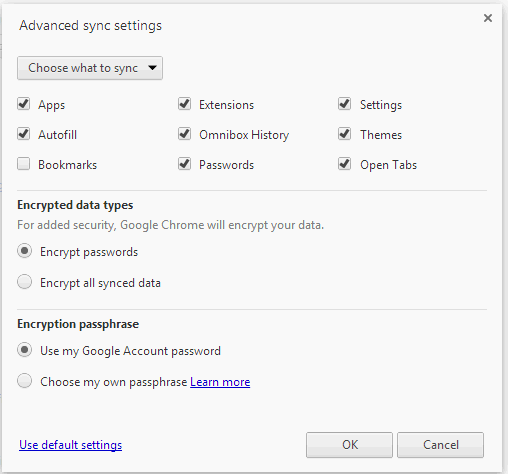 Configuración de sincronización en Chrome