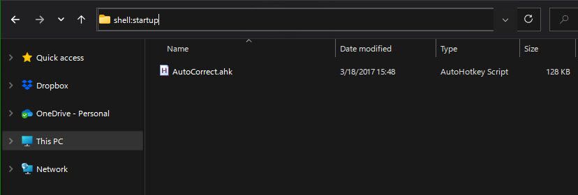 Окно с путём к папке автозагрузки в проводнике Windows