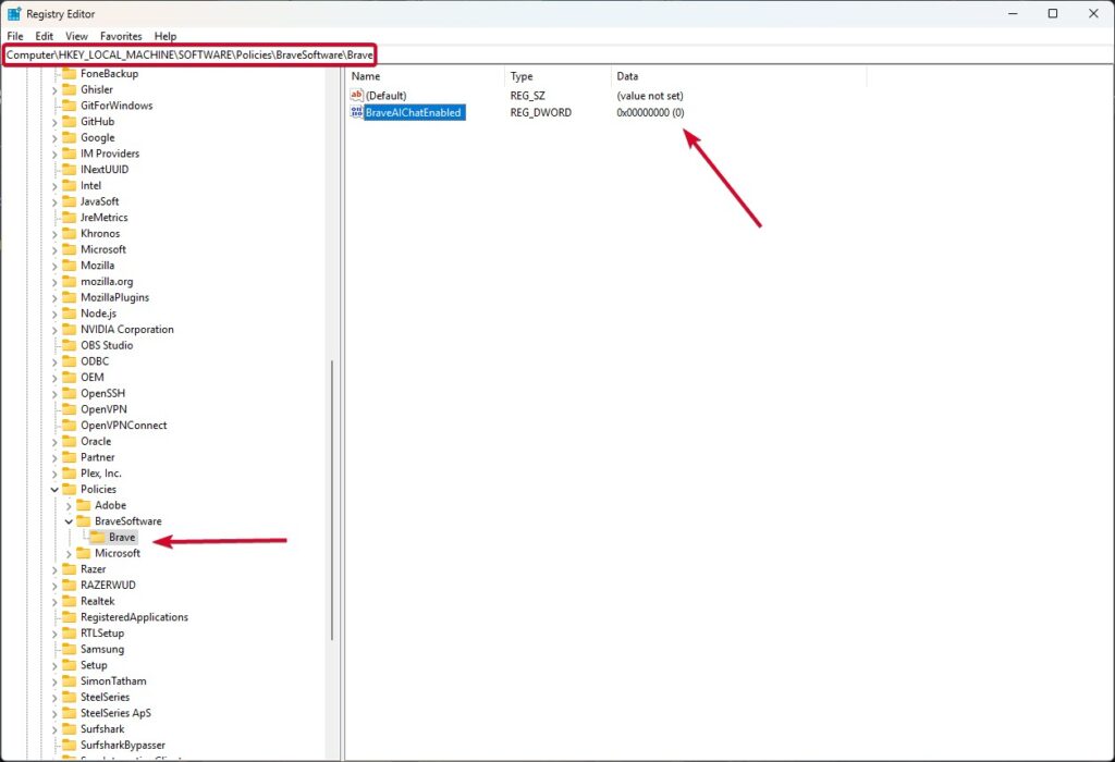 Редактор реестра: добавление ключа для отключения Leo