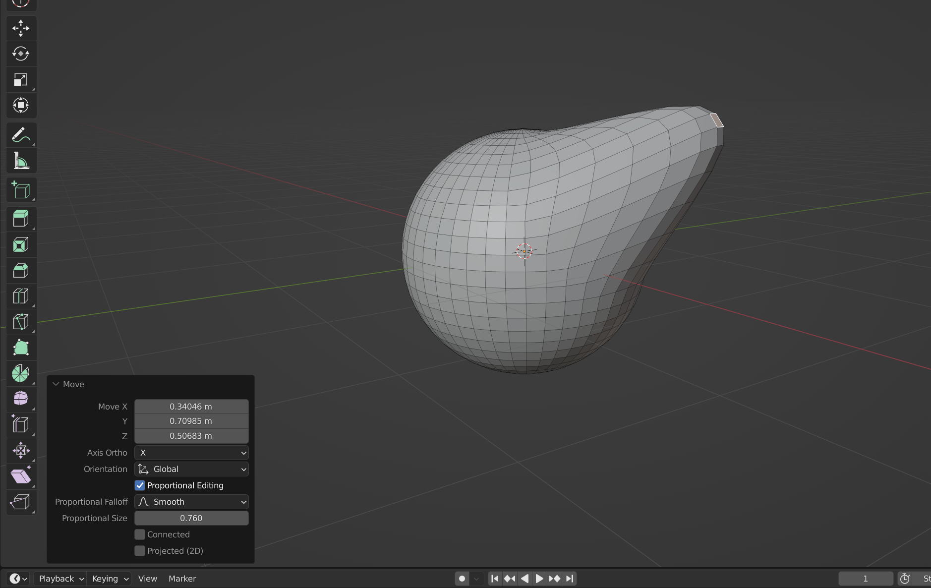 Применение пропорционального редактирования к ICO-сфере в Blender