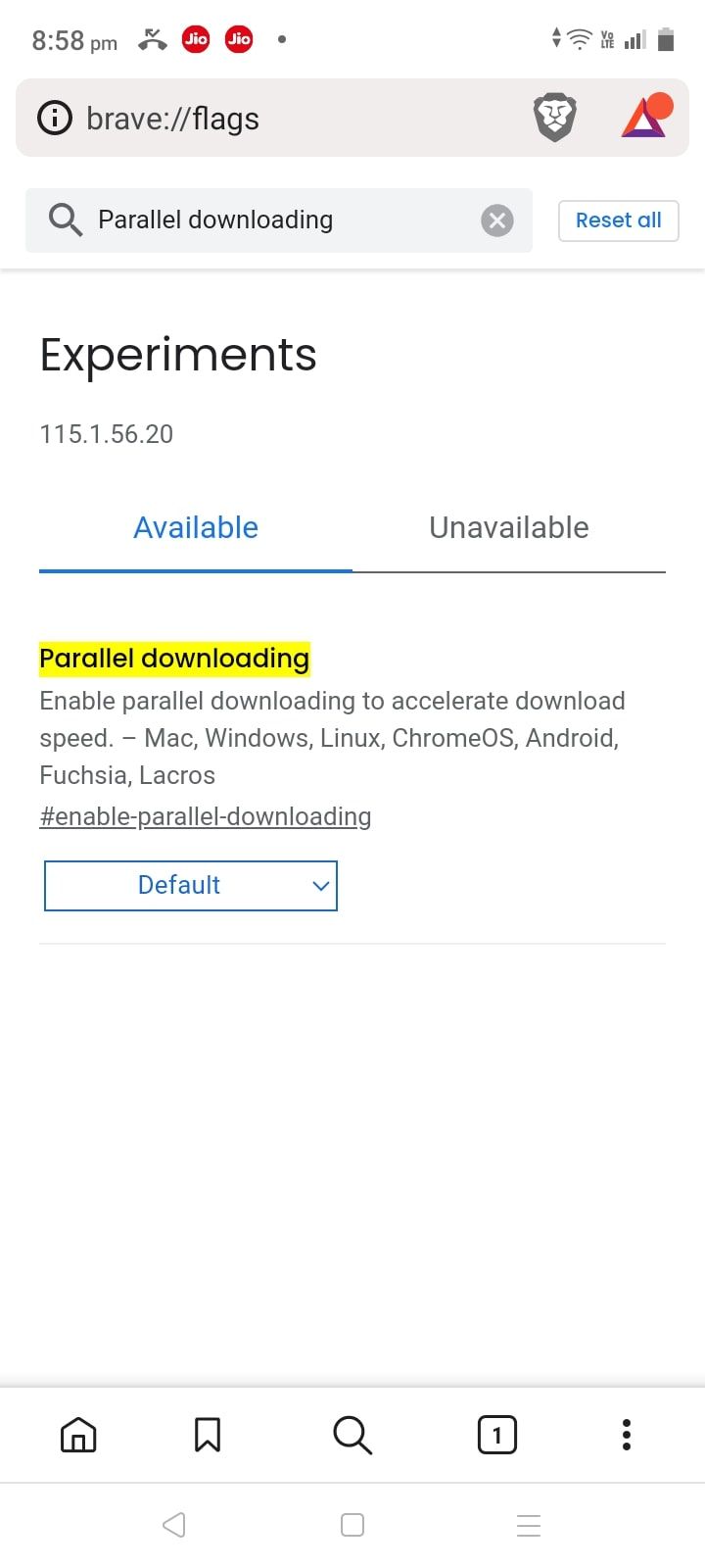 Ввод Parallel downloading в Brave Android