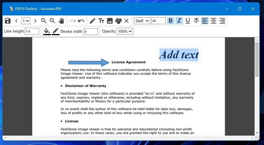 Текстовое поле в PDF24 Toolbox