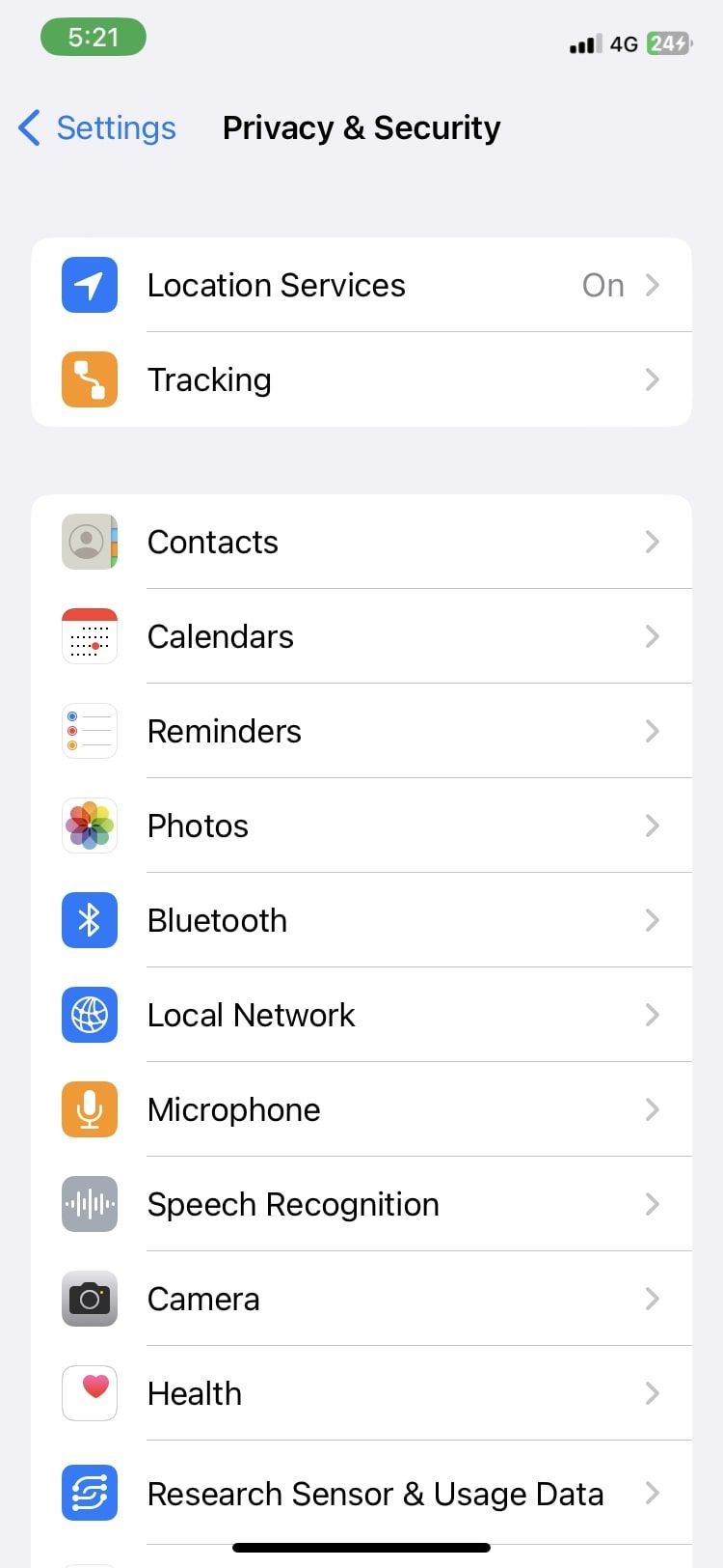 Службы геолокации в Настройках iPhone