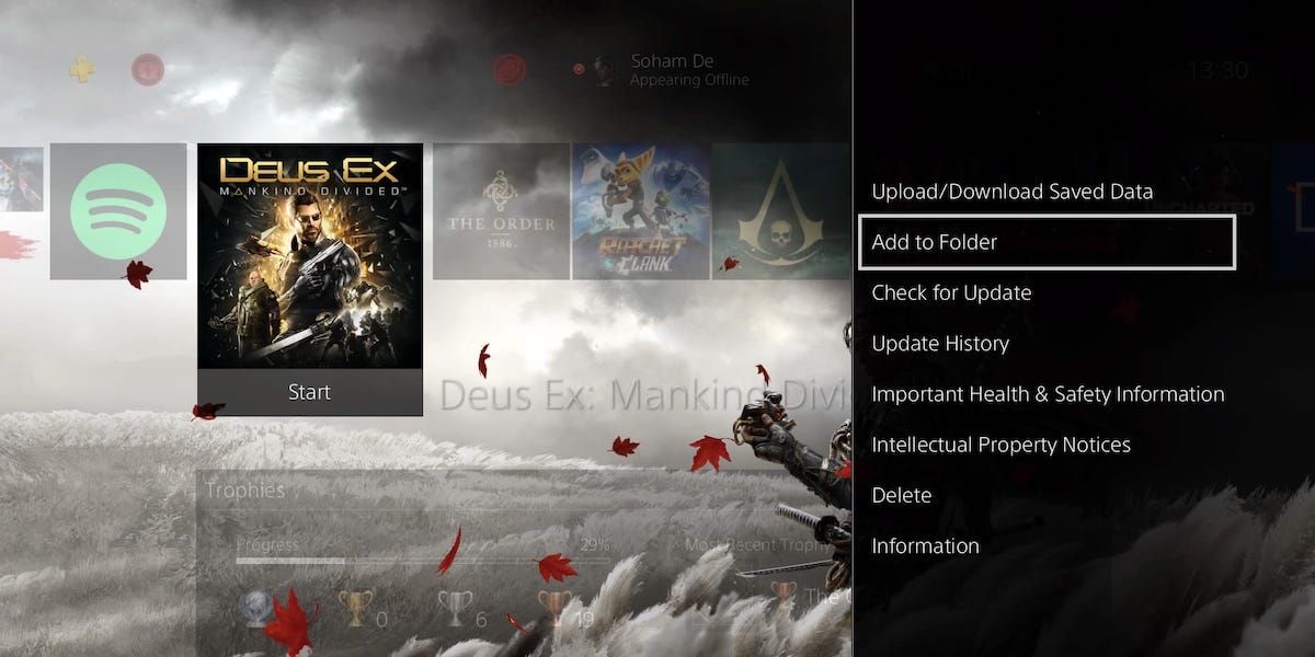 Adding a game to a folder on a PS4