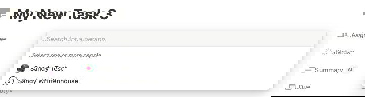 Поле Assignee на странице задачи