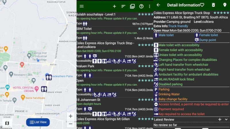 Карточка с данными в приложении Where Is Public Toilet: фильтры и дополнительные опции