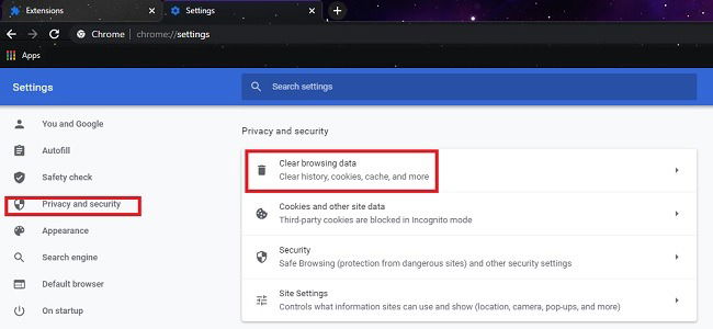 Очистка данных просмотра Chrome