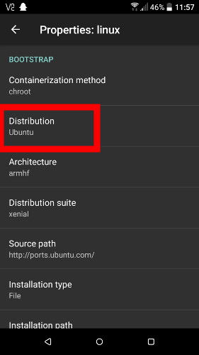 Настройки Linux Deploy — выбор дистрибутива