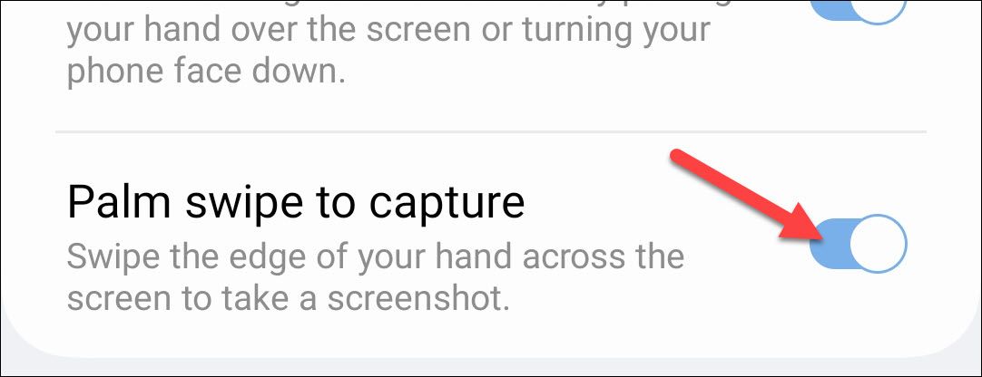 Включите «Сдвиг ладонью для снимка»