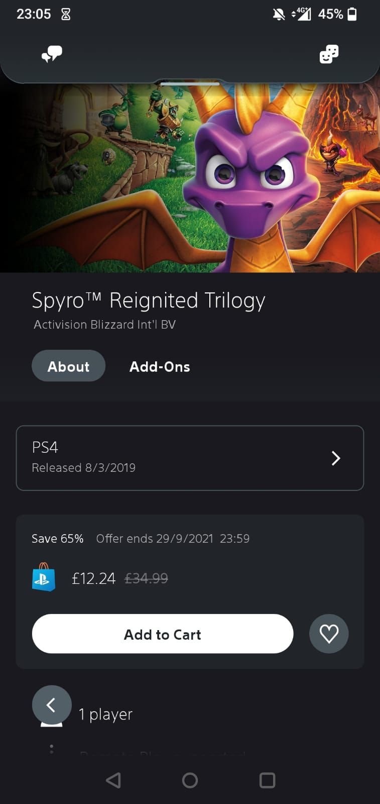 Страница игры Spyro Reignited Trilogy в приложении PlayStation
