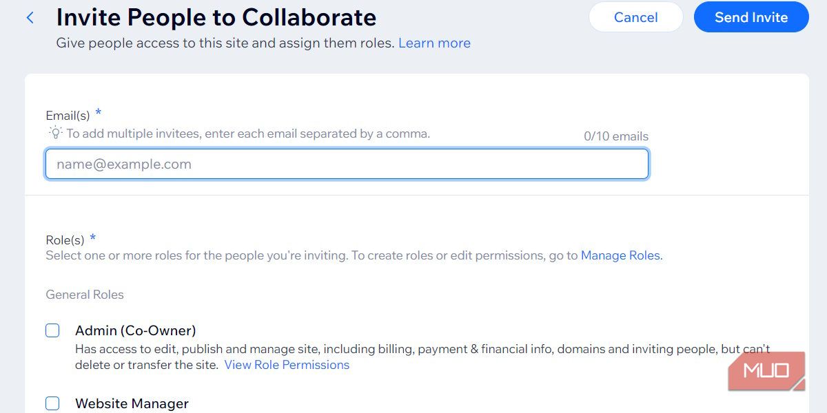 Форма приглашения участников на сайте Wix