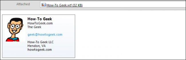 Визитка автоматически добавлена и прикреплена как .VCF