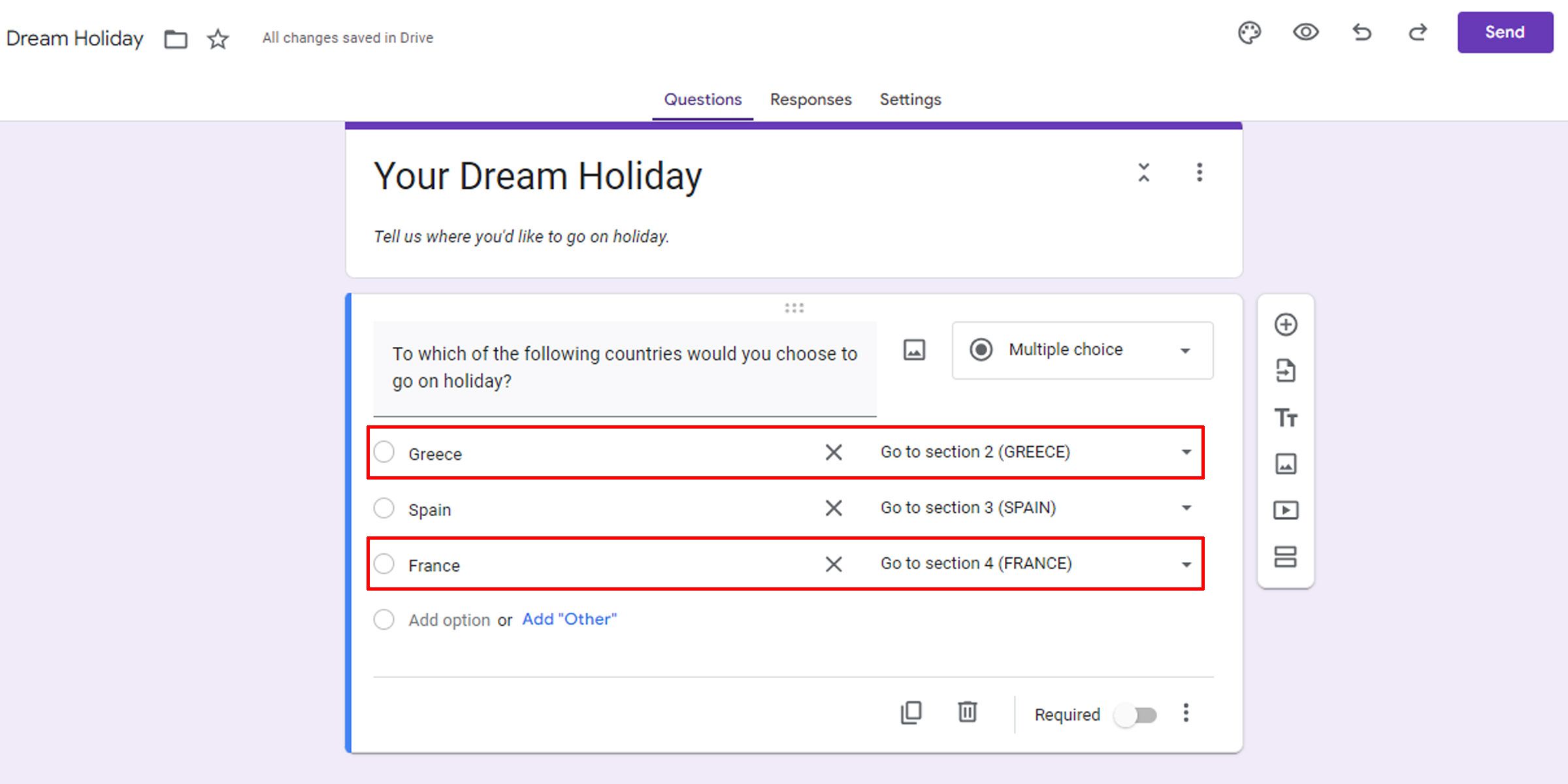 Пример готовой формы с ветвлением